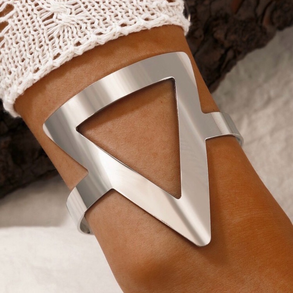 Sleek Silver Geometric Cutout Cuff Bracelet